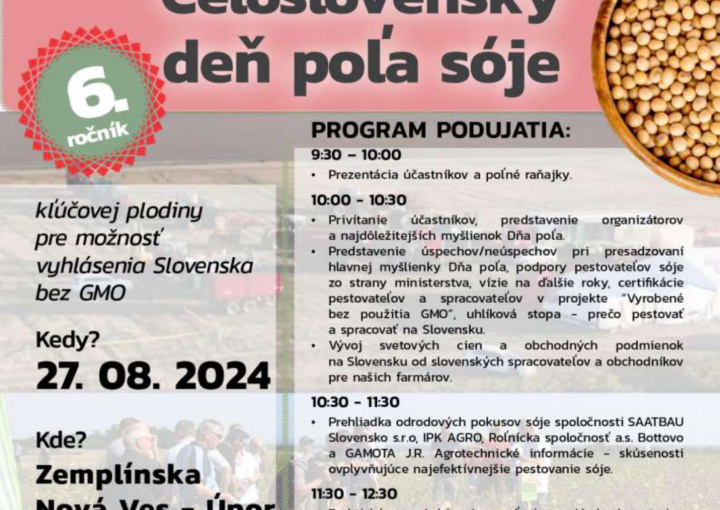 Pozvánka na celoslovenský deň poľa sóje v Úpore, dňa 27.8.2024