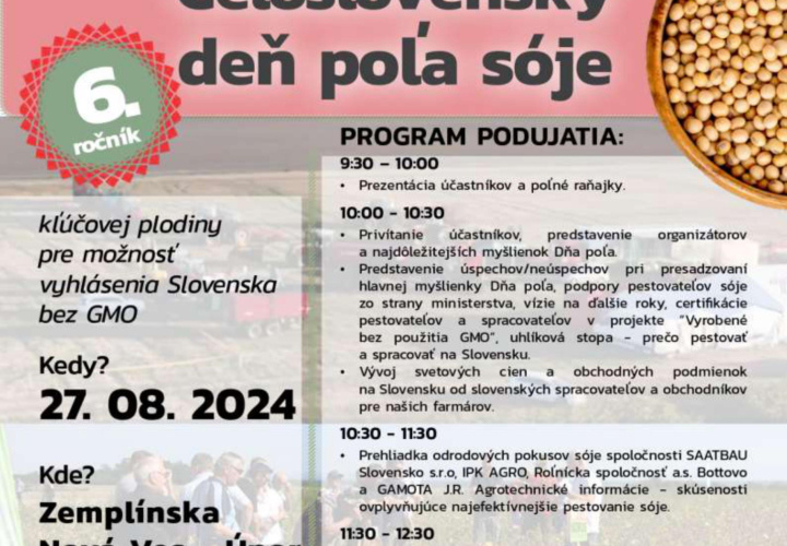 Pozvánka na celosovenský deň poľa sóje v Úpore dňa 27.8.2024